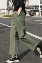 カーキ色 レディース ワイドストレートパンツ【春秋用・カジュアル・大きいサイズ】