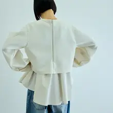 カジュアルなデザイン！長袖の重ね着風スウェットシャツ【春秋用・ルーズフィット・コーディネートしやすい】（セットアップ対応）