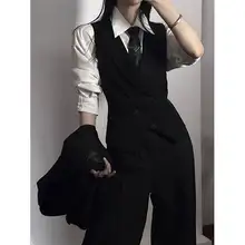 シンプルなブラックスーツアンサンブル【春秋用・高級感・タイトフィット・中性デザイン】（セットアップ対応）