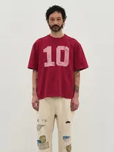 水洗藍染デジタルプリントTシャツ【ビンテージ・ルーズフィット・短袖】
