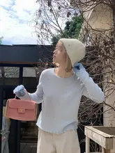 冬用ウールニットTシャツ【透かし編み・長袖・波型ヘム・女性用】