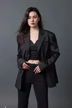 ブラックラメ入りルーズシルエットジャケット＆ウエストシャーリングクロップドキャミセット