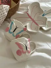 手作りギフトボックス入り 陶器製バタフライデザインカップ【コーヒー用・アフタヌーンティーセット】