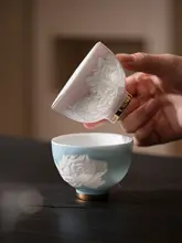 影絵の蝶と花デザインの主人用カップ【女性向け・中華ティーセット・高級感】