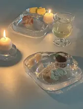 不規則なガラス製収納プレート【雲霧デザイン・フルーツディッシュ・ケーキ用・極上の柔らかさ】