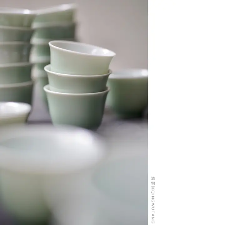 清物堂 2021年製 柴窯青磁茶器【伝統的な蓋付き湯のみ・品茶用】