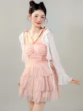 優雅な花房デザインの水着【フランス風・可愛いケーキスカート・体型カバー】