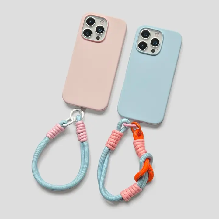 爽やかな配色の液体シリコンハードケース【衝撃吸収・iPhone対応・ショートストラップ付き】（セットアップ対応）