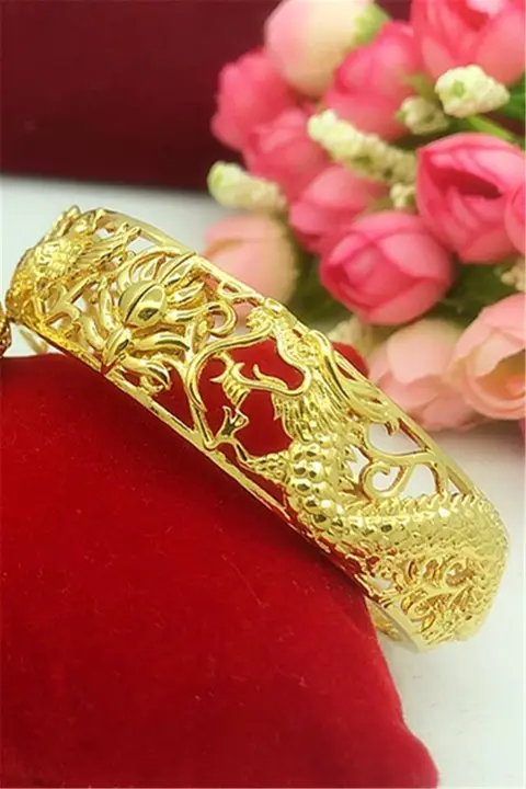 美しいデザインのドラゴンとフェニックスモチーフの金色ブレスレット【ドレスアップ用・華やか】