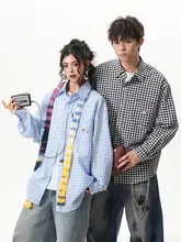 チェック柄 長袖シャツ【ユニセックス・カジュアル・リトロスタイル】（セットアップ対応）