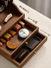 胡桃木製 筆掛け収納ボックス【文房具用・毛筆スタンド・多宝閣デザイン】
