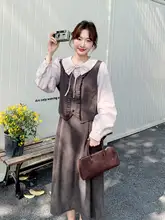 レトロな襟付きパフスリーブトップスとふりふりデザインのスカート【春用・魅力的なシルエット・女性用】（セットアップ対応）