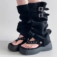 ローマ風 厚底トングサンダル【デザイン性のあるロングブーツ・女性用・ミニスカートやパンツに対応】