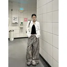 ワイドカーゴパンツ レディース 豹柄 ドローコード 大型ポケット アメリカンスタイル ストリート カジュアル 秋