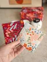 中式刺繍デザインの厚手コースター【綿麻製・四角形・熱遮断】