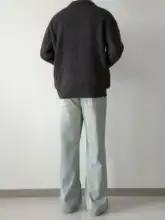 春秋用ルーズフィットプレーンデザインのウォッシュ加工デニムパンツ【ストレート・フレア】