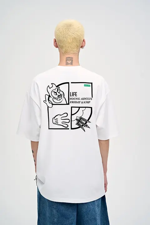 涼し気なデザイン！カジュアルなクルーネック男性用Tシャツ【極上の柔らかさ・グラフィックプリント・夏用】