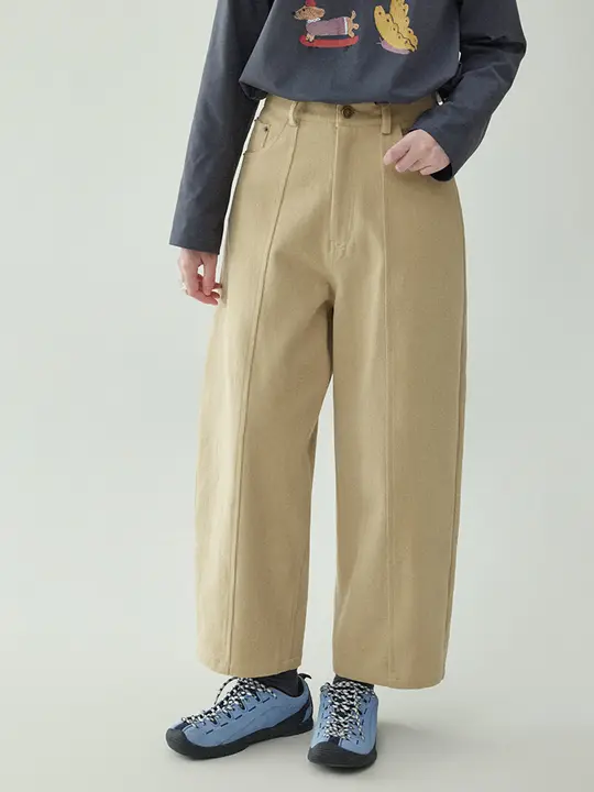 AMUU オリジナル レトロコットン ワイドレッグパンツ【厚手・ハイウエスト・秋冬用】