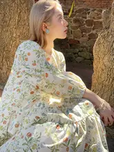 復古風 フラワープリント ラフなAラインドレス【秋用・ケーキスカート】（セットアップ対応）