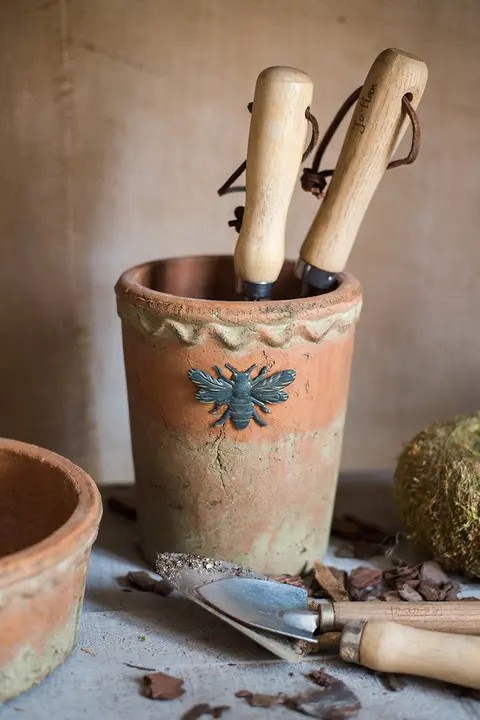 レトロなアメリカンスタイルの赤い陶器製花盆【多肉植物用・庭やガーデンに最適】
