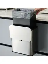 ステンレス製シンプルキッチンゴミ箱【フタ付き・壁掛け・家庭用】