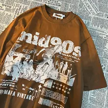 アメリカンレトロ風グラデーションタイダイプリント半袖Tシャツ【ユニセックス・ルーズフィット・ストリートファッション】