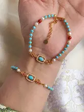 天然ブルーターコイズビーズパールブレスレット【軽やかなデザイン・女性用】