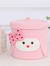 かわいいデザインの収納バスケット【コットン紐製・フタ付き・おもちゃや小物の整理に最適】