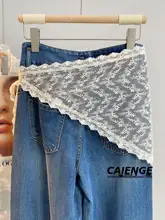 レース付きの女性用ハーフスカート【デニムパンツとの重ね着・トライアングルスカーフ・刺繍ウエストベルト】