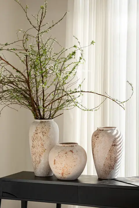 陶器製 植物用花瓶【和モダン・フランス風・インテリア装飾・乾燥花用】