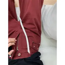 広めのハイウエストワイドレッグデニムパンツ【夏用・フィット・レッド】（セットアップ対応）