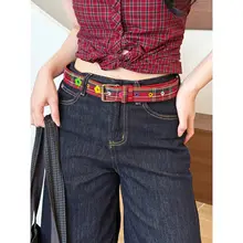 花柄チェックデザインのウエストベルト【コンテンポラリー・甘美なスタイル】（セットアップ対応）