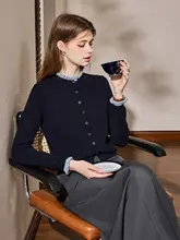 優雅なレース襟のニットカーディガン【女性用・フレンチスタイル・甘美なデザイン・夏秋用】（セットアップ対応）