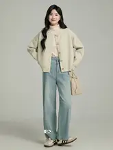 米白色ハイネック長袖インナーTシャツ【ゆったりデザイン・秋用】