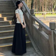 ブラックハイウエストプリーツスカート【夏用・ロング丈・大きいサイズ対応】