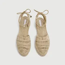 ボヘミアンスタイルのバックストラップフラットローマサンダル【厚底草編・女性用】（セットアップ対応）