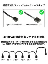 温度制御付きマザーボードファン用4ピン延長ケーブル【三分岐・PWM対応】