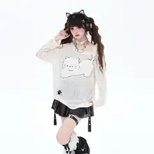 crazygirl 肩出しデザイン薄手長袖カットソー【フリーサイズ・春用・防紫外線】