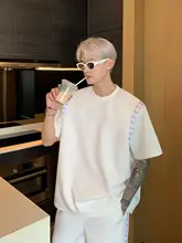 半袖Tシャツ スウェットパンツ 2点セット メンズ ショルダーパッド メタルアクセント ルーズ ストレート「cuibuju」