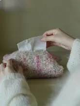 オリジナル カラフルウール製 ピンクのレトロティッシュボックス【家庭用・デザインアイテム】