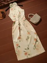 華やかな花柄の夏用薄手チャイナドレス【エレガント・日常着・新中式】