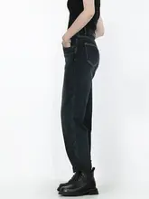 レトロブルーのハイウエストデニムスキニーパンツ【裏起毛・秋冬用・カジュアル・スリムフィット】