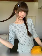 カラーブロック ドット柄プリント ラウンドネック 半袖トップス【夏用・シルエット美・レディース】