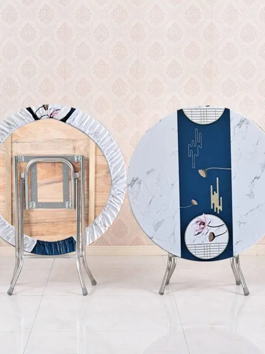 折りたたみ円形テーブルカバー【防水PVC・洗濯不要・伸縮性バンド付き】