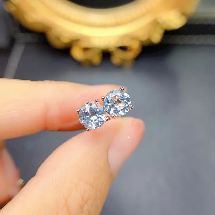 天然海蓝宝石イヤリング【クリスタル・925銀・18Kゴールドコーティング・検査対応】