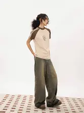 YOUNG STAGE レディース 夏用 カラーブロック ドロップショルダーTシャツ【デザインフィット・短丈】