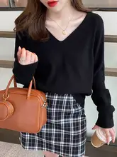 Vネックニットセーター【秋冬用・ゆったりフィット・ブラック】