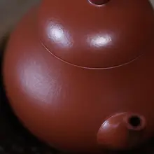 宜興紫砂製 手作り孟臣型 茶壺【皺皮・朱泥・高梨式】
