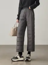 冬用おしゃれなゆったりフィットの軽量キルティングストレートパンツ【保温・極上の柔らかさ】