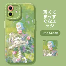 iPhone用シリコンケース【春花デザイン・ストラップ付き・グリーン・適応モデル】
